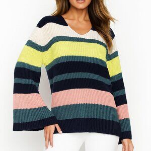 ANN TAYLOR MULTICOLOR STRIPED PREPPY OVERSIZED CLASSIC CHUNKY SWEATER SZE: M NWT